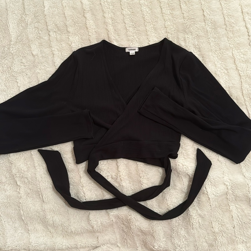 Garage black ultra cropped wrap cardigan